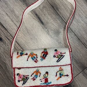 Embroidered Ski Pattern Shoulder Bag